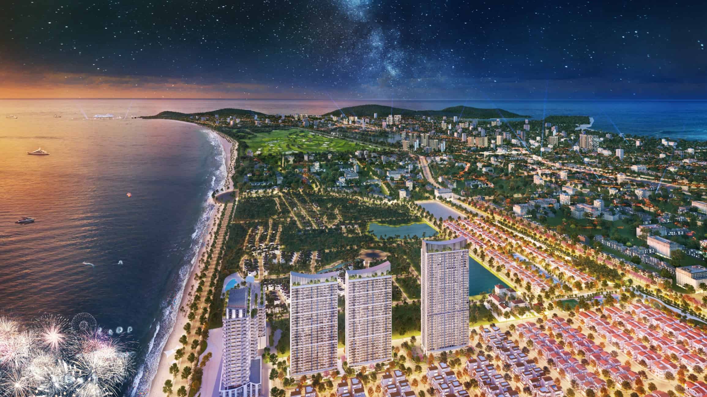 Phối cảnh ven biển về đêm